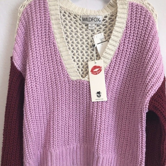 Wildfox Color Me Beverly Sweater Size M Women's Wildberry Wine Colorblock NEW - Picture 5 of 7